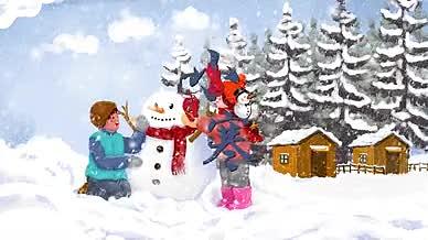 温馨堆雪人小寒节气视频的预览图